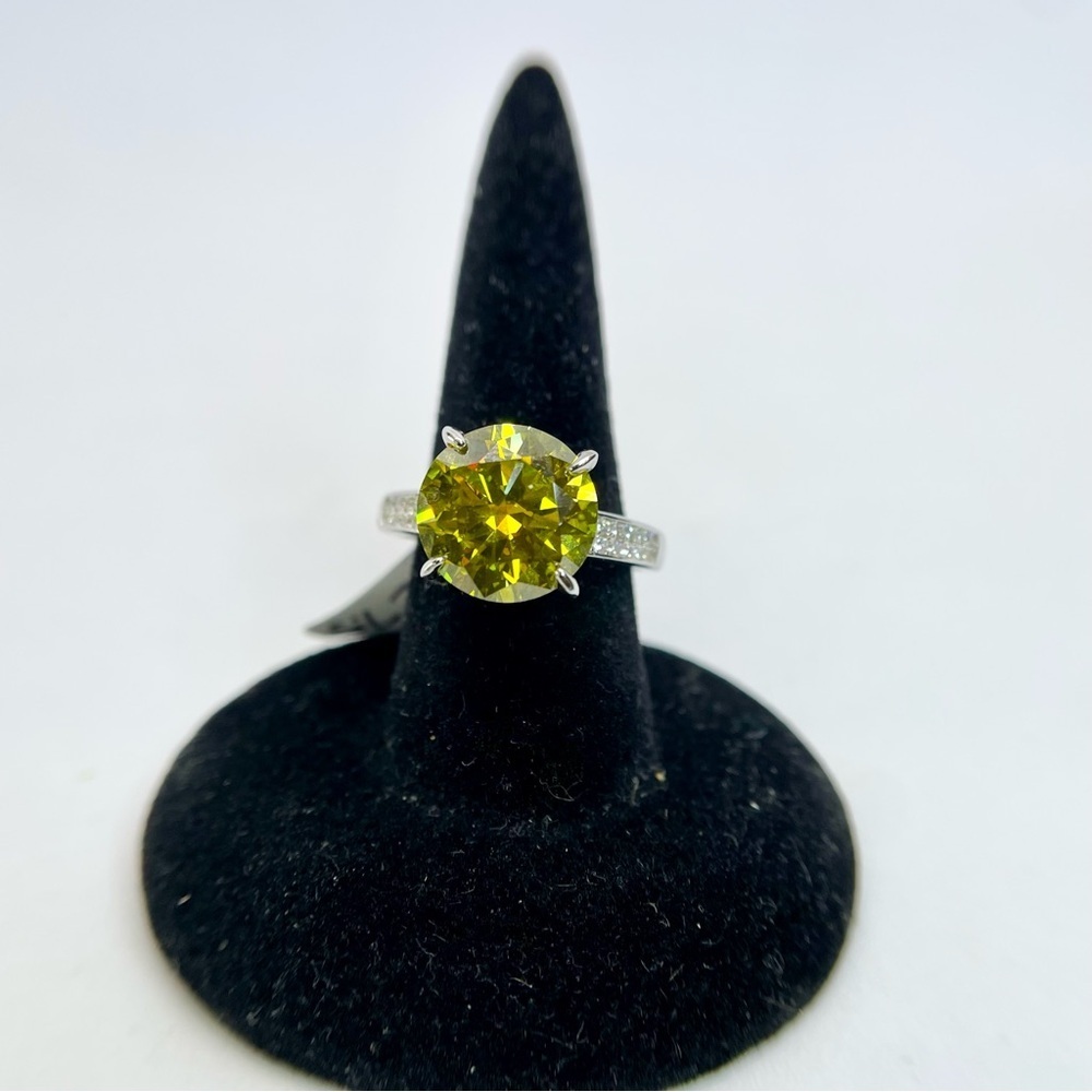 5 Carat Yellow Moissanite Ring 18K White Gold Finish 925 Wedding Anniversary